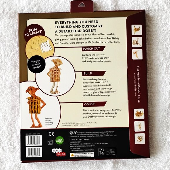 NEW! Harry Potter Book & 3D Wood Model Dobby Incredi Builds Collectible Wood Art - Picture 4 of 5